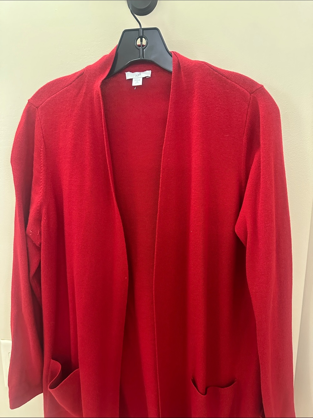 J. Jill Red Open-Front Cardigan with Pockets